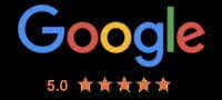 The Google logo with a five-star rating below.