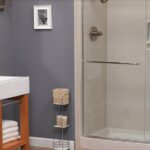 Blue rustic bathroom after a shower replacement in the Delmarva Peninsula