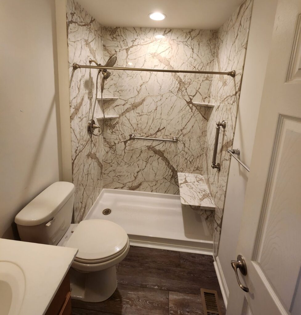 shower renovation with multiple grab bars