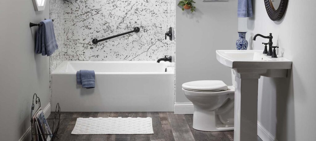 Modern bathroom with an acrylic bathtub