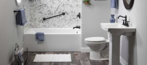 Modern bathroom with an acrylic bathtub