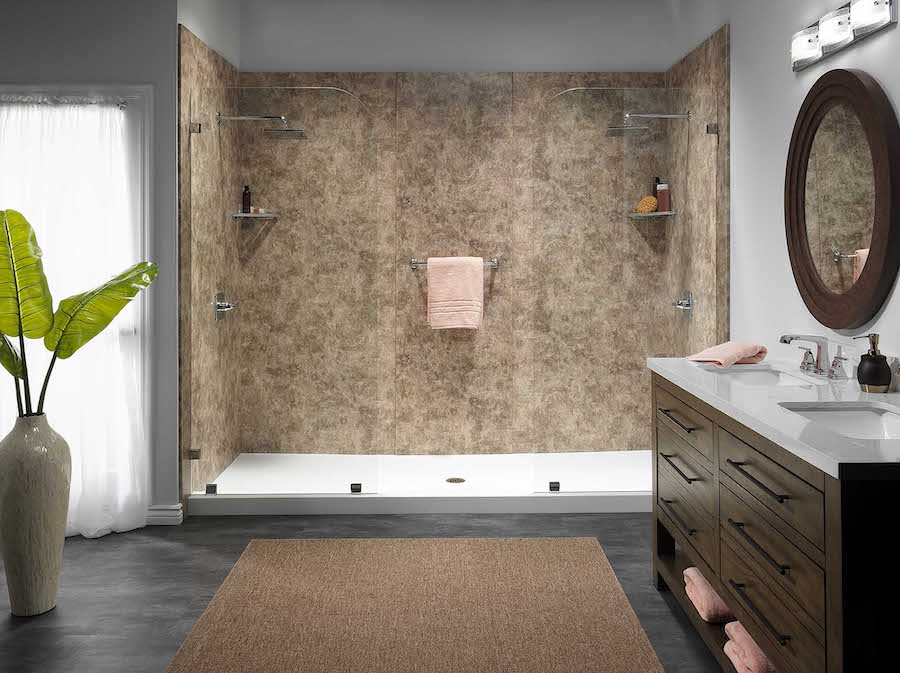 Modern bathroom with custom shower remodel